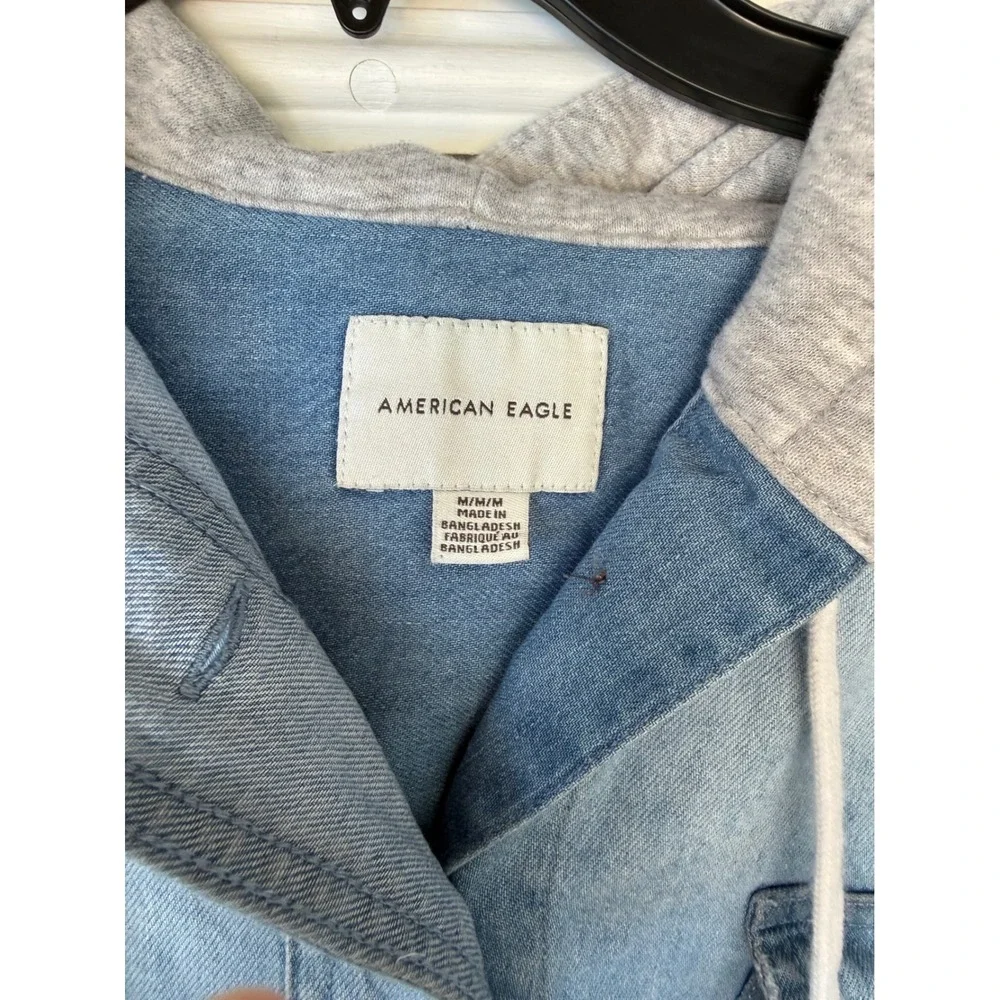 American Eagle Hooded Crop med Denim Jean Top Shirt Sweatshirt Sleeves Womens L
